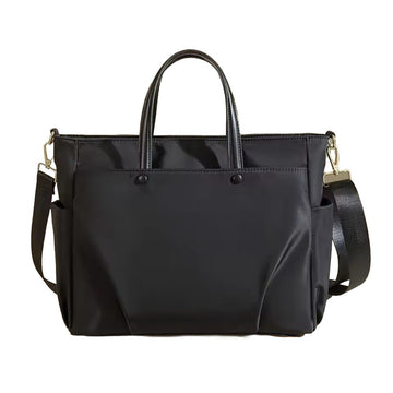 Upscale Timeless Commuter Tote in black with premium waterproof Oxford fabric dual compartments padded laptop sleeve and multiple exterior pockets