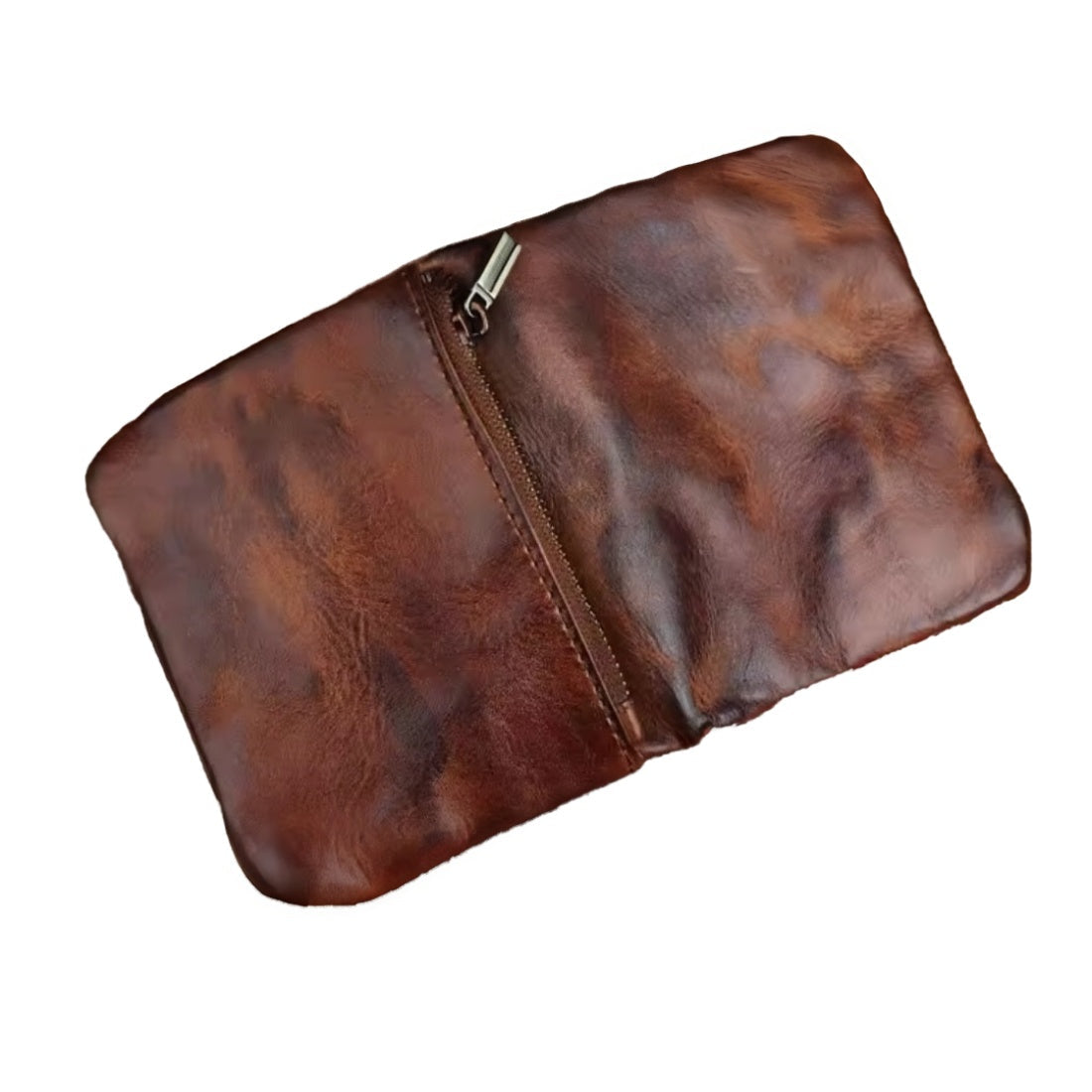 Creased Heritage Compact Fold wallet in rustic brown genuine luxury leather open back display