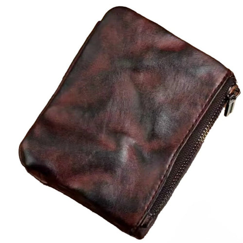 Creased Heritage Compact Fold coffee brown mens genuine leather wallet slim vintage bifold with snap closure and zip coin pocket