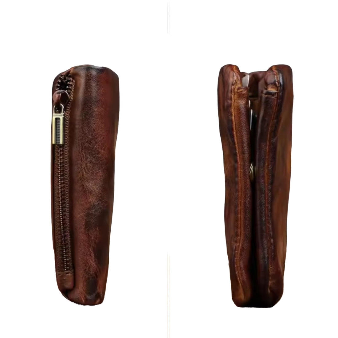 Creased Heritage Compact Fold wallet in brown creased luxury leather folded view with upscale detail