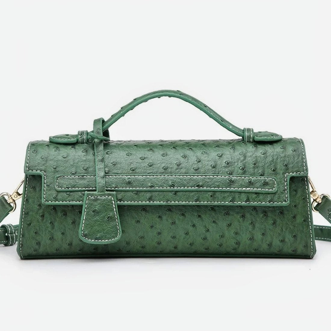 Timeless Elle Petite upscale vegan crossbody bag in green ostrich texture