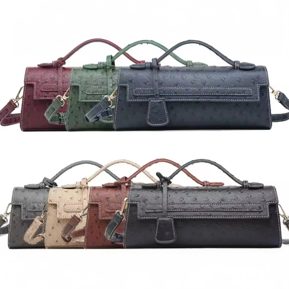 Timeless Elle Petite upscale handbags in ostrich embossed finish multiple color options