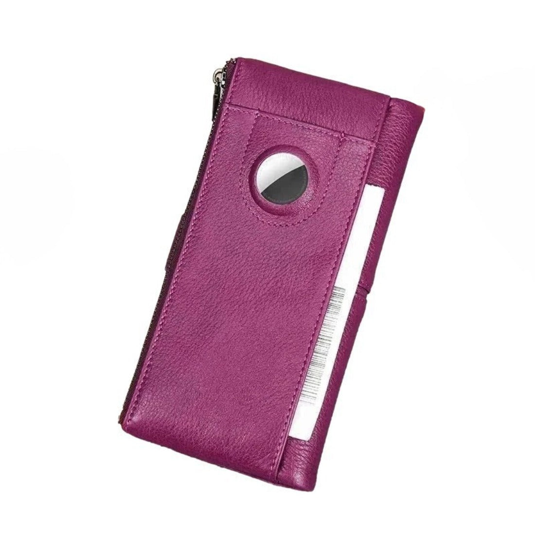 Essential Carry Clutch RFID and AirTag slot in luxury premium purple leather with triple fold wallet design