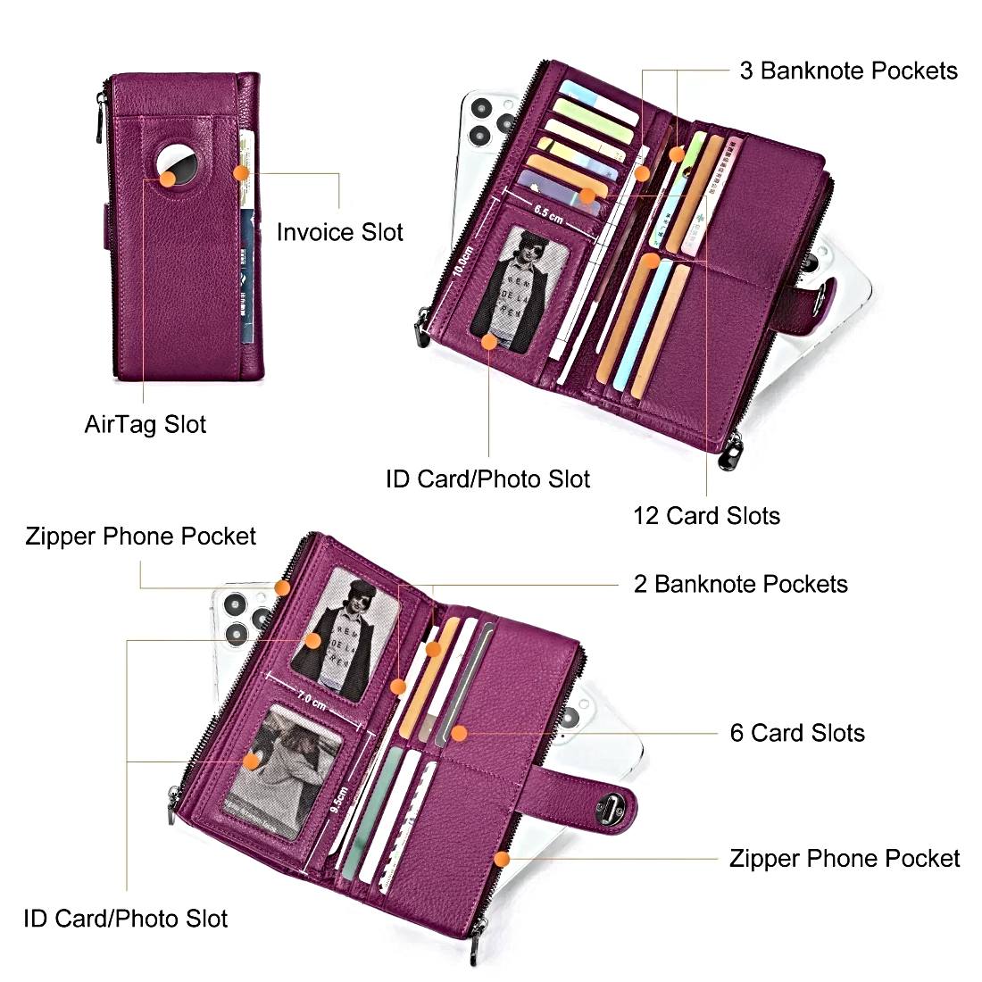 Essential Carry Clutch RFID and AirTag slot luxury card and ID slot organization in genuine leather