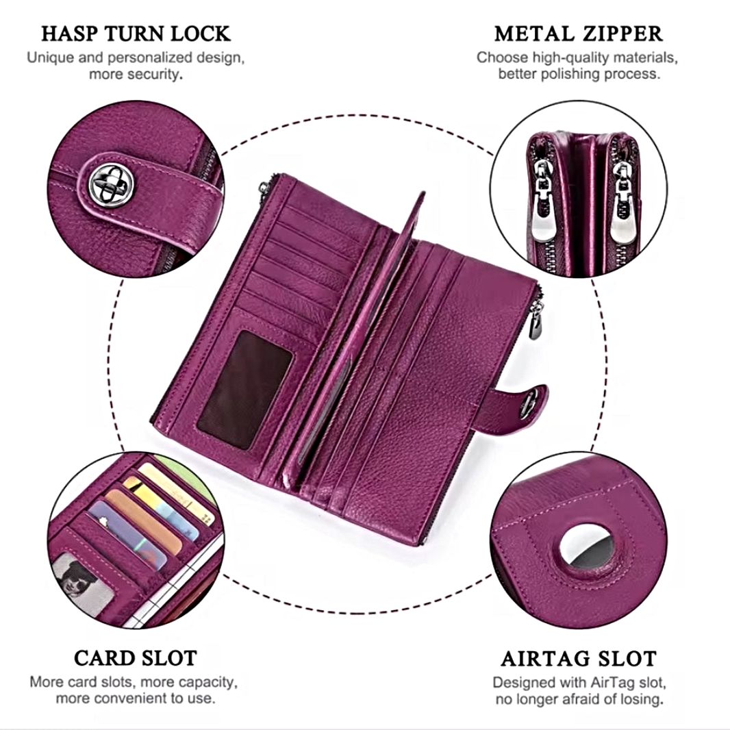 Essential Carry Clutch RFID and AirTag slot premium leather interior view showing card slots and bill compartments