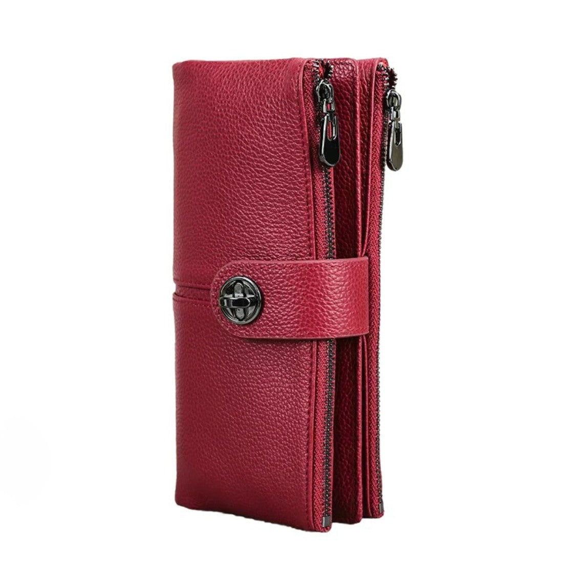 Essential Carry Clutch RFID in red genuine luxury leather with AirTag slot and card storage wallet