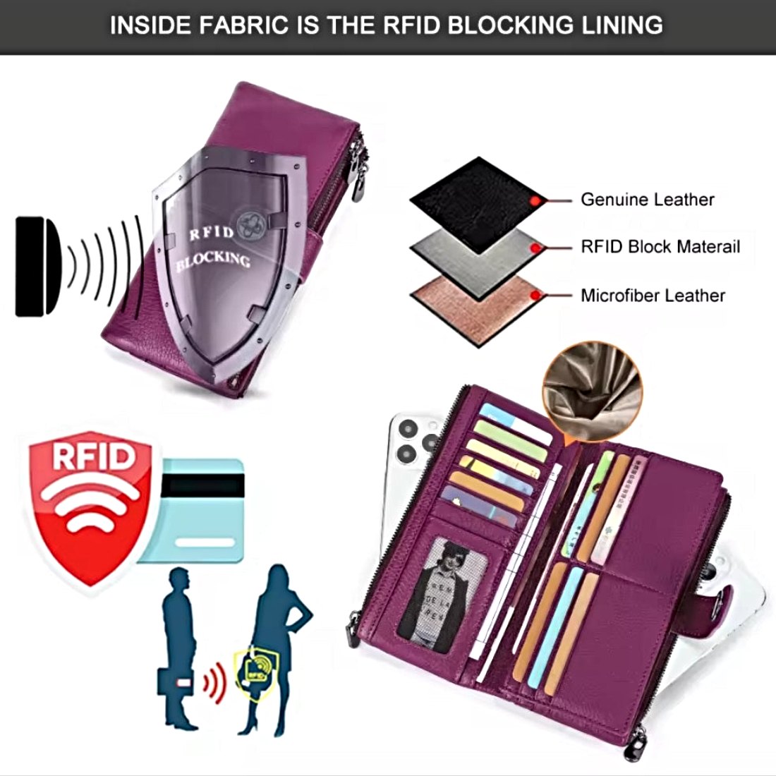 Essential Carry Clutch premium interior view showing RFID protection and storage