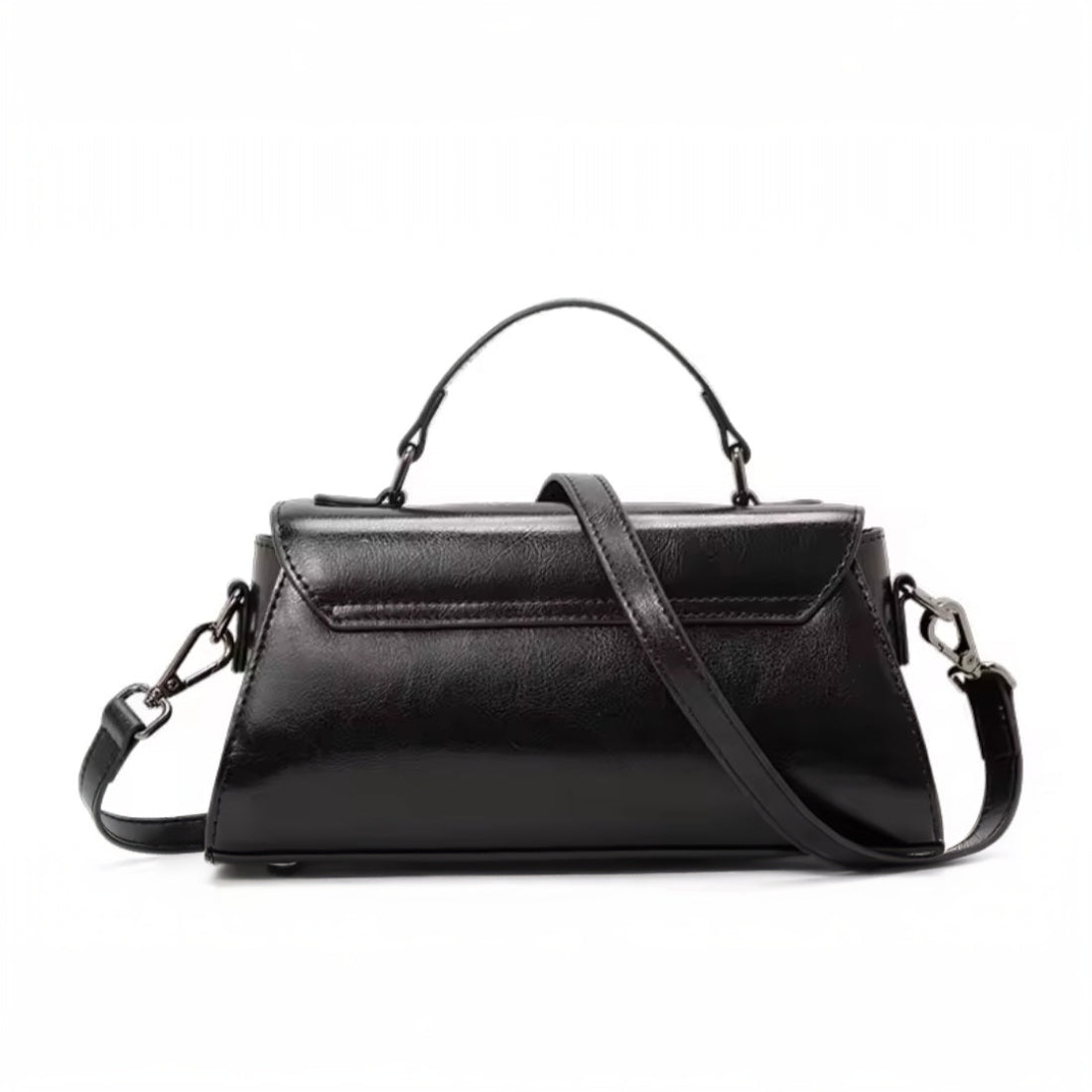 Metro Fold Carry premium black luxury leather compact crossbody back view