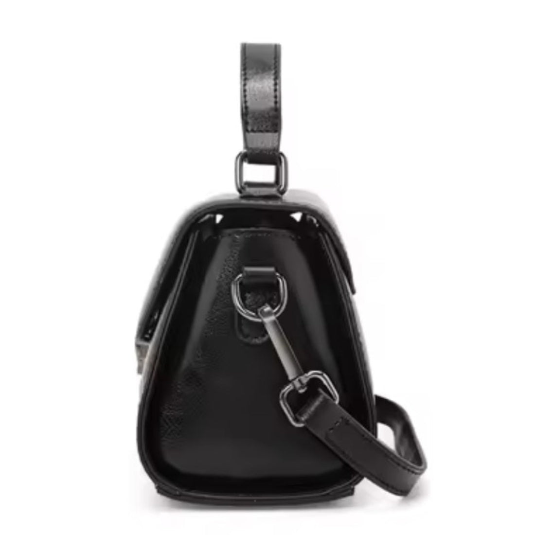 Metro Fold Carry premium black luxury leather crossbody side view