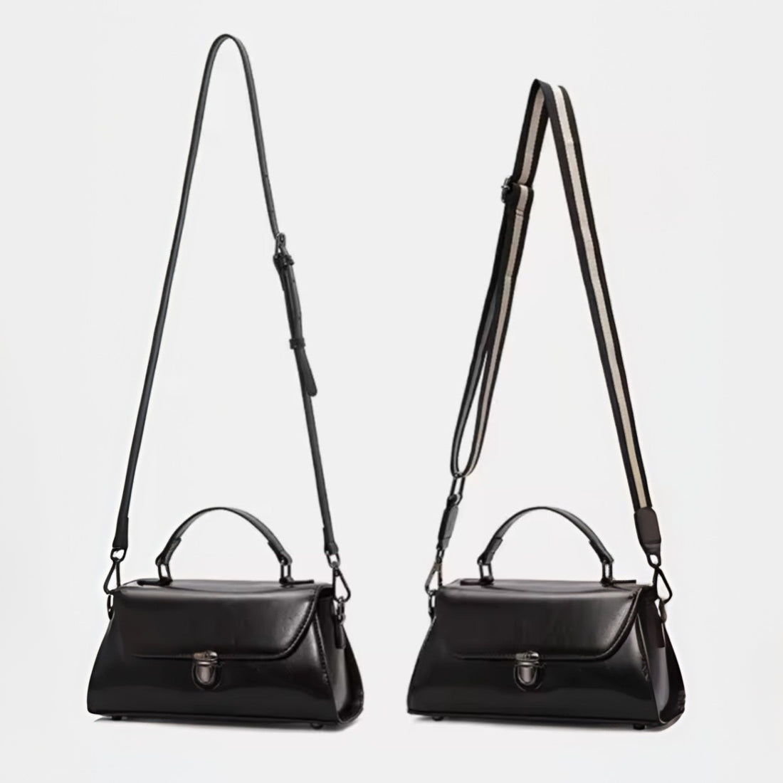 Metro Fold Carry crossbody with dual interchangeable straps black and white casual and formal