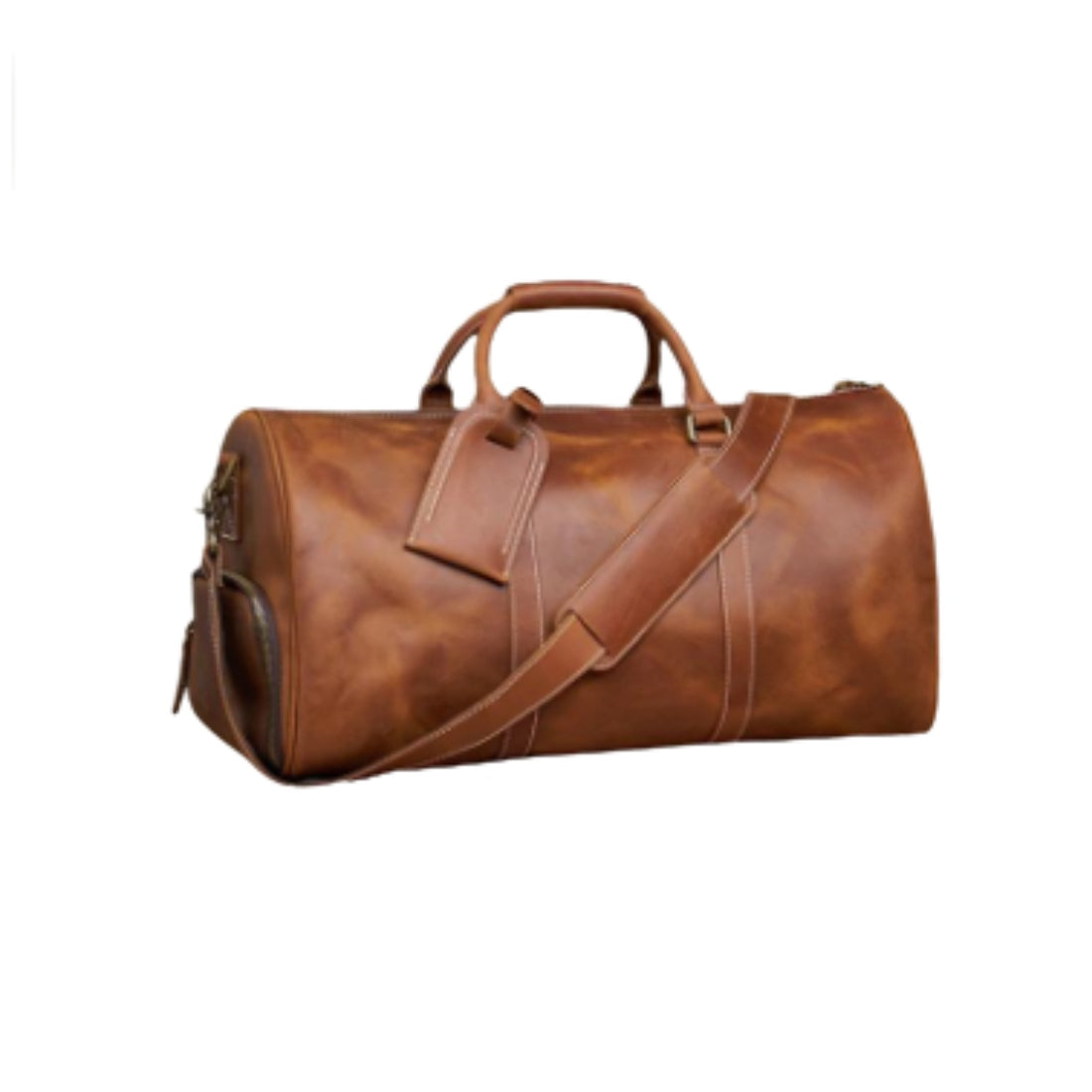 Heritage Leather Weekender in brown thick vintage luxury genuine leather with structured duffel silhouette dual top handles detachable shoulder strap and copper hardware showcasing classic craftsmanship rich patina premium organization and timeless travel ready design