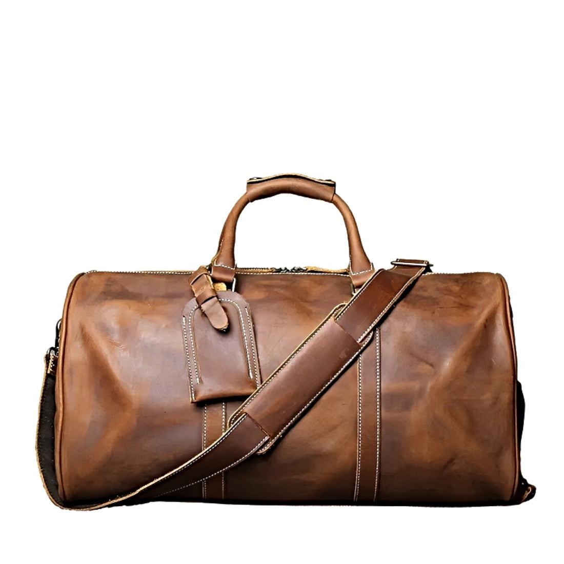 heritage leather weekender cylindrical mens brown luxury leather duffel bag dual top handles detachable shoulder strap mens leather travel bag leather carry on