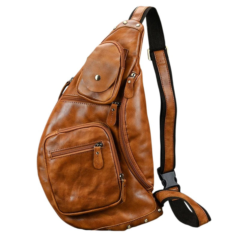 Heritage Nomad Sling brown men's crossbody bag, brown leather with zip pockets, coin pouch and adjustable strap