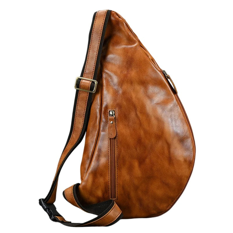 Heritage Nomad Sling men’s brown genuine leather crossbody bag with adjustable strap and back zipper pocket