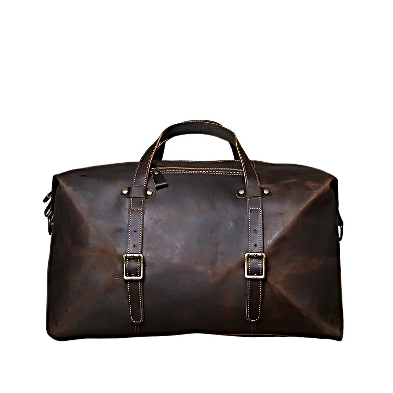 landmark leather weekender brown leather travel bag with a shoulder strap