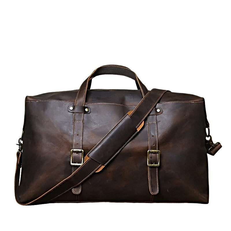 landmark leather weekender brown leather travel bag with a shoulder strap