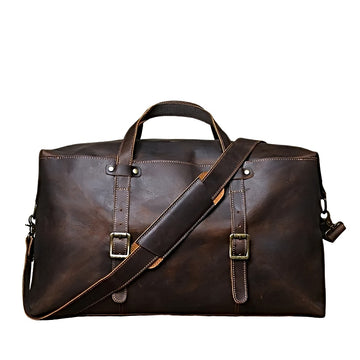 landmark leather weekender brown leather travel bag with a shoulder strap
