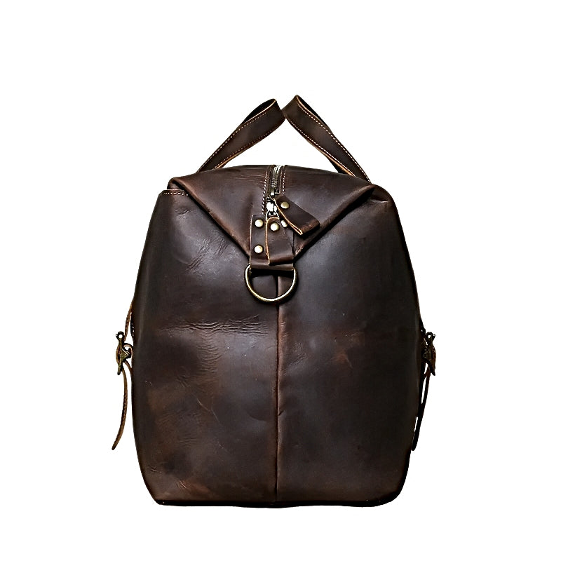 landmark leather weekender brown leather travel bag side profile