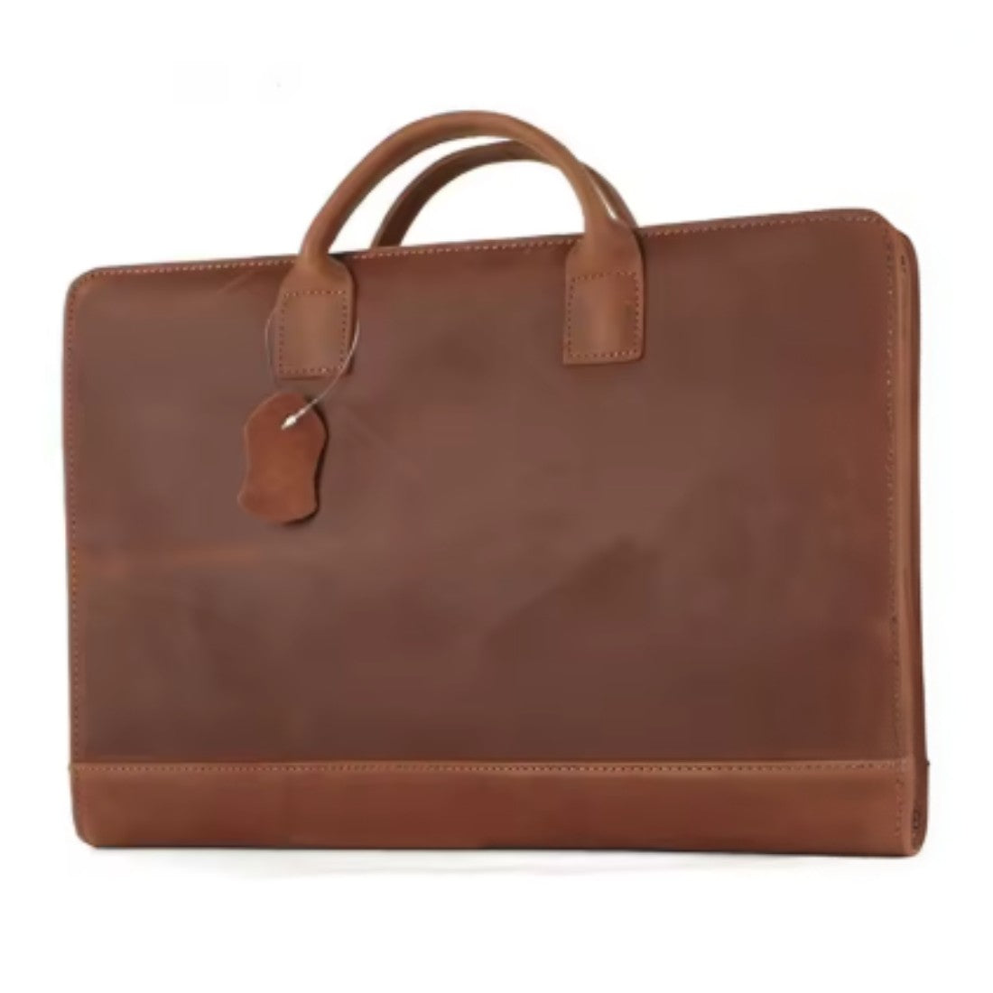 Heritage Ledger Brief brown full grain vintage luxury leather upscale business briefcase front view