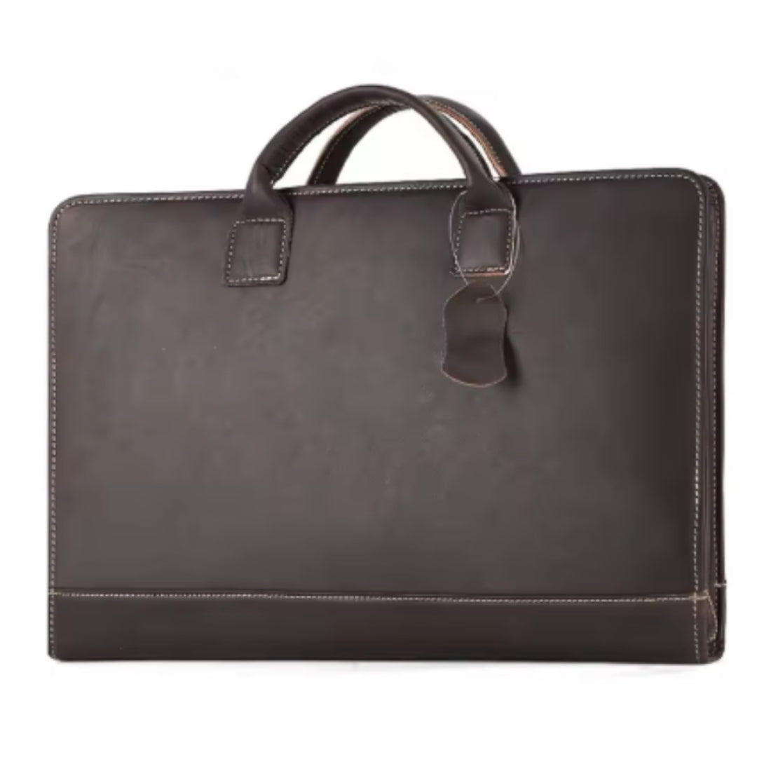 Heritage Ledger Brief chocolate brown full grain vintage luxury leather upscale business briefcase front view