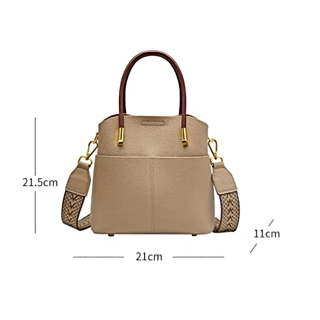 Luxe Bucket Carry beige luxury genuine leather premium handbag with dimensions