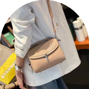 Homepage Luxe Croc Carry premium leather top-handle carry styled with chic outfit with detachable adjustable strap
