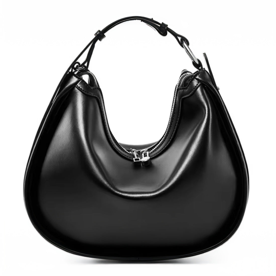 Urban Luxe Hobo luxury upscale black leather hobo handbag with premium silver hardware