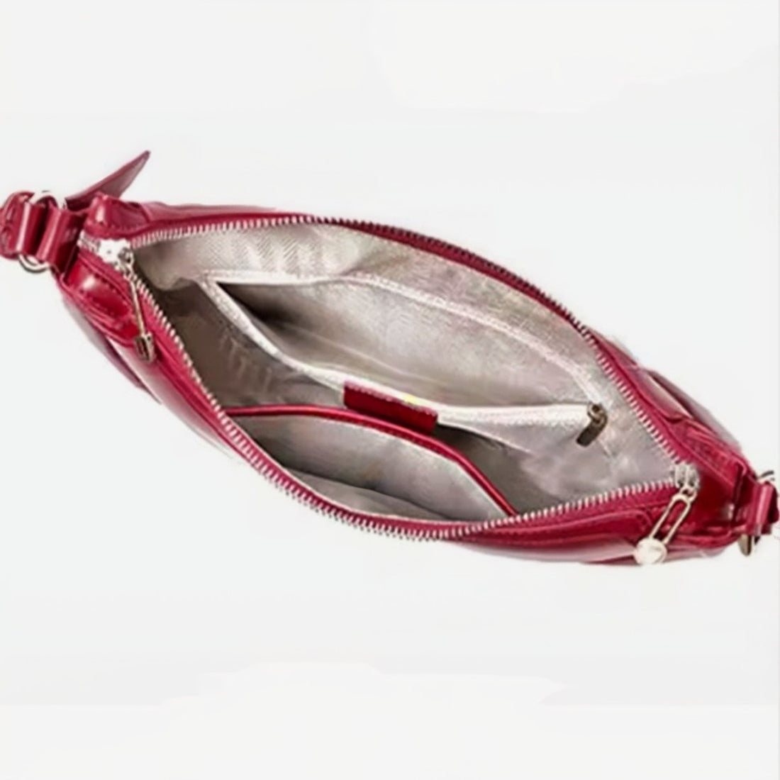 Urban Luxe Hobo luxury leather handbag in red top angled view premium design