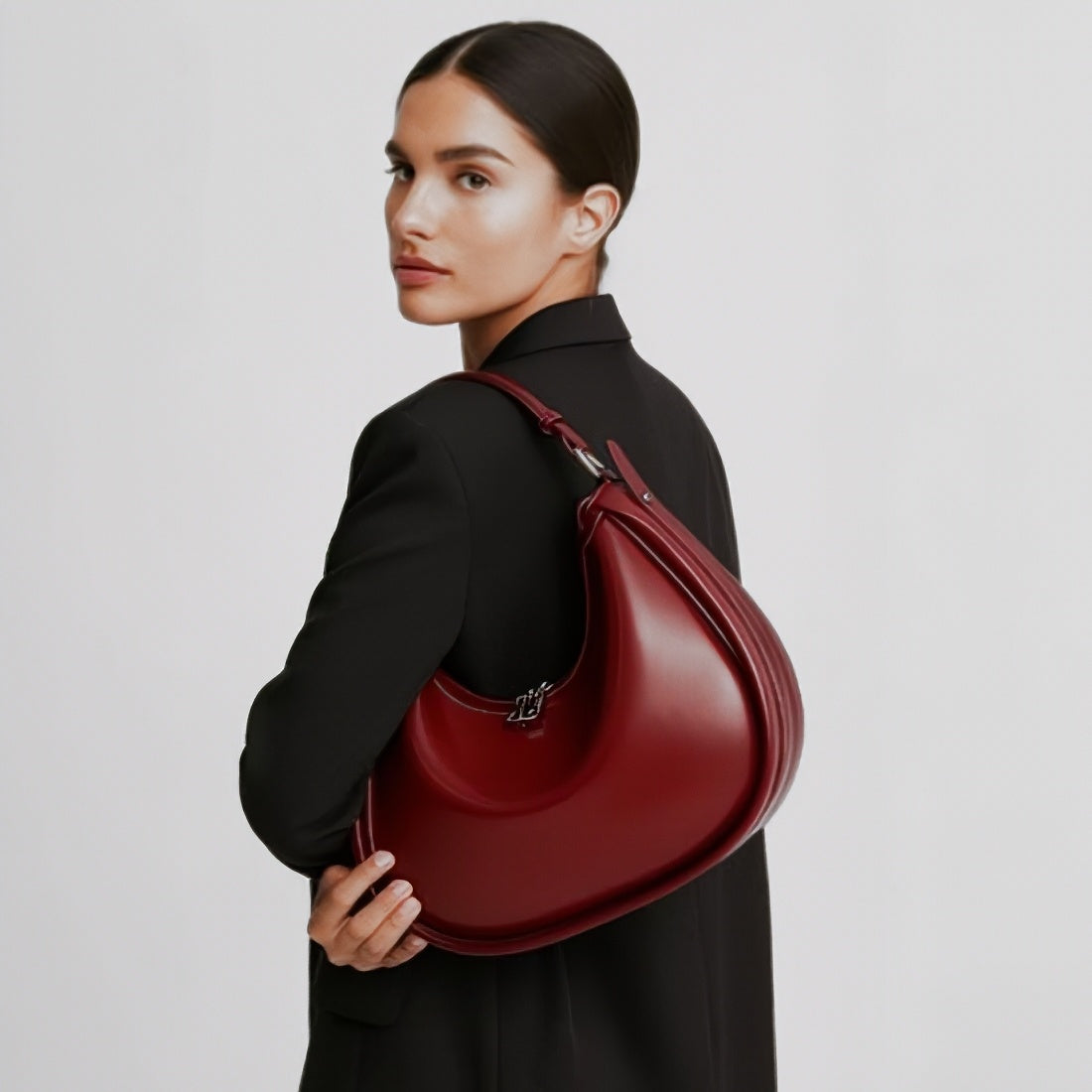 Urban Luxe Hobo red upscale luxury leather hobo bag styled for everyday elegance