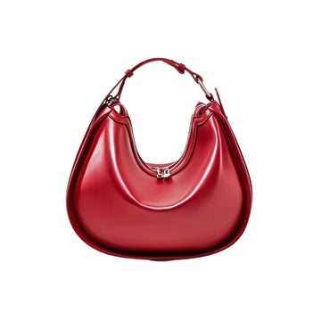 Urban Luxe Hobo red womens genuine leather hobo bag curved silhouette silver hardware luxury shoulder bag