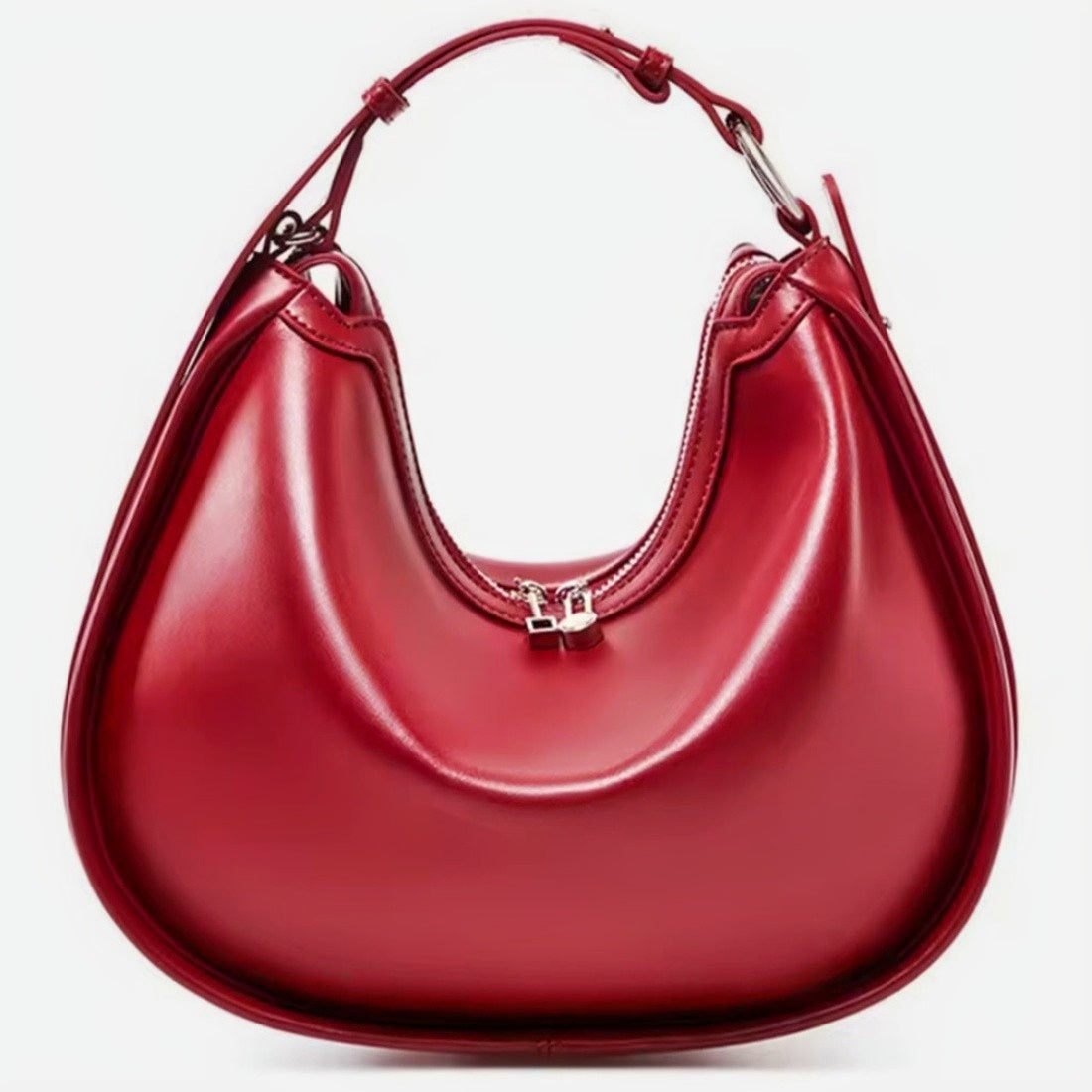 Urban Luxe Hobo luxury upscale genuine leather hobo bag in red polished curved silhouette