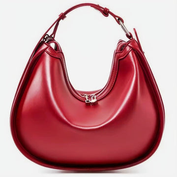 Urban Luxe Hobo luxury upscale genuine leather hobo bag in red polished curved silhouette