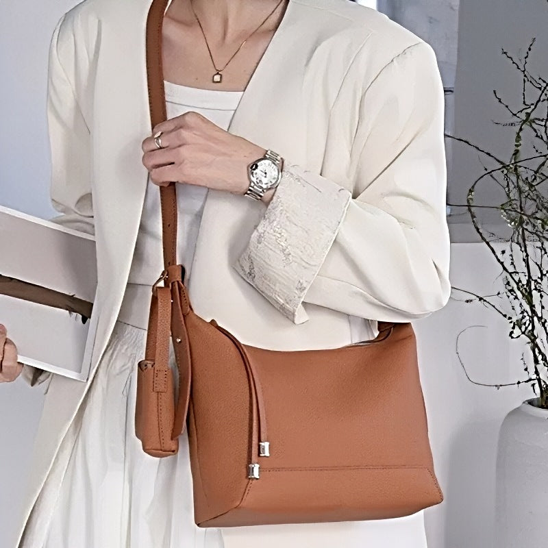 Metro Leather Hobo women’s brown leather shoulder bag with coin pouch and adjustable strap with silver hardware