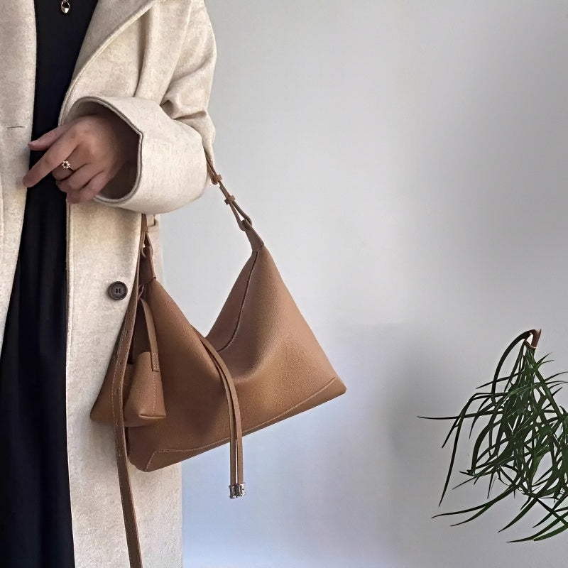 Metro Leather Hobo women’s brown leather shoulder bag with textured finish and top handle