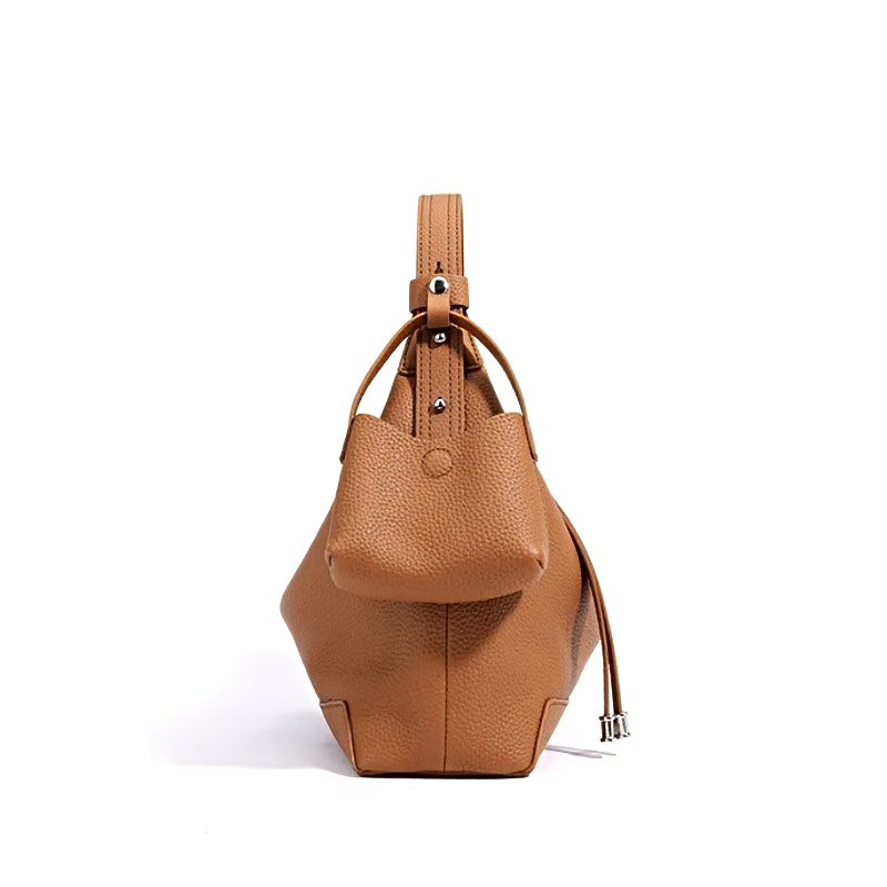 Metro Leather Hobo women’s leather hobo bag in tan with pebbled texture and shoulder strap and accompanying matching coin pouch