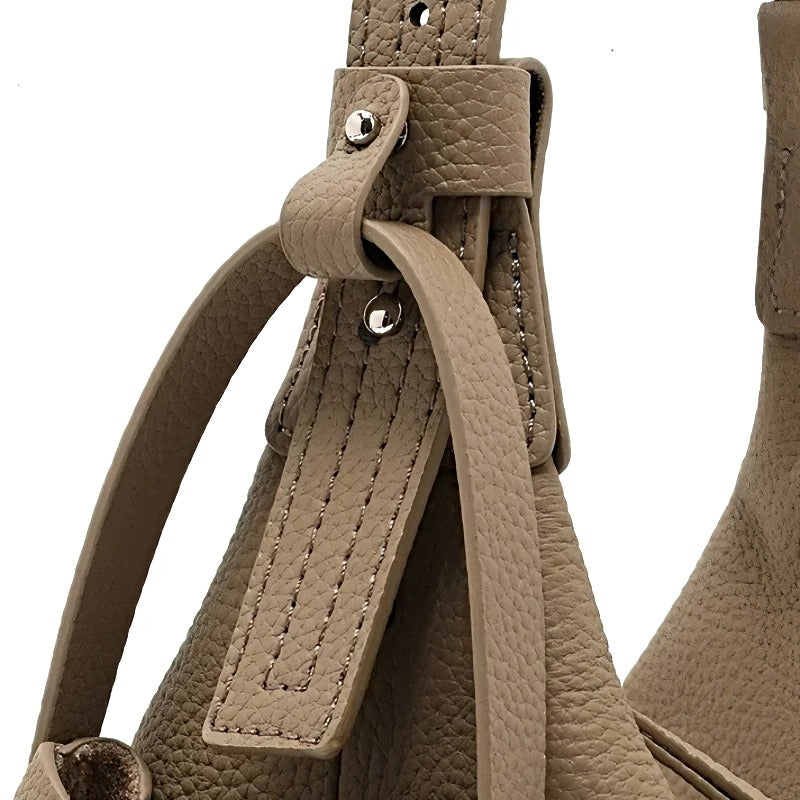 Metro Leather Hobo women's shoulder bag in taupe, pebbled leather with adjustable strap detail