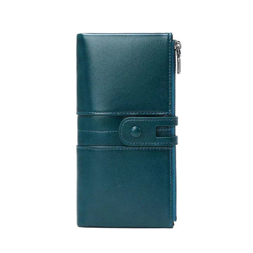 Luxury Metro RFID Clutch in teal premium vegan leather upscale RFID blocking slim wallet