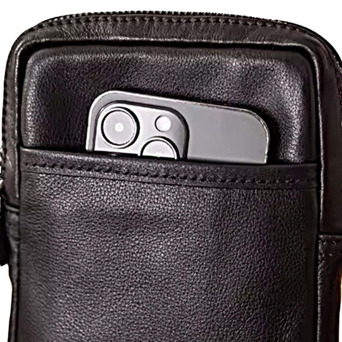 Metroline Carry coffee premium luxury leather slim crossbody side view