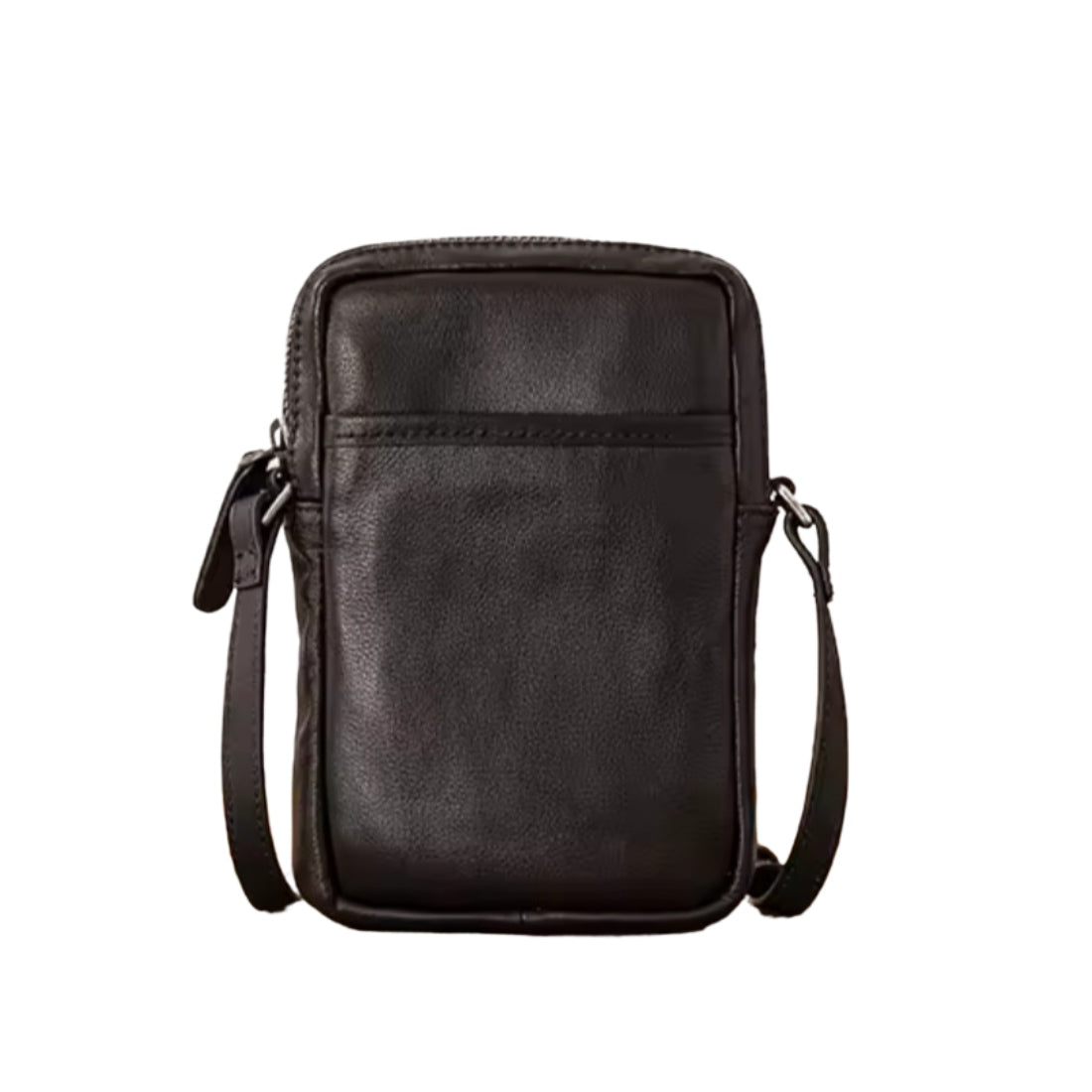 Metroline Carry black upscale genuine luxury leather compact crossbody front view