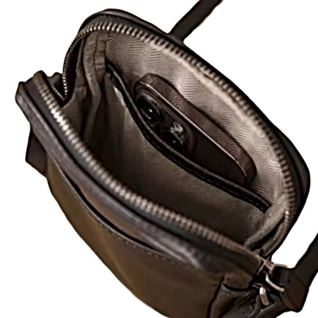 Metroline Carry coffee premium luxury leather slim crossbody top view
