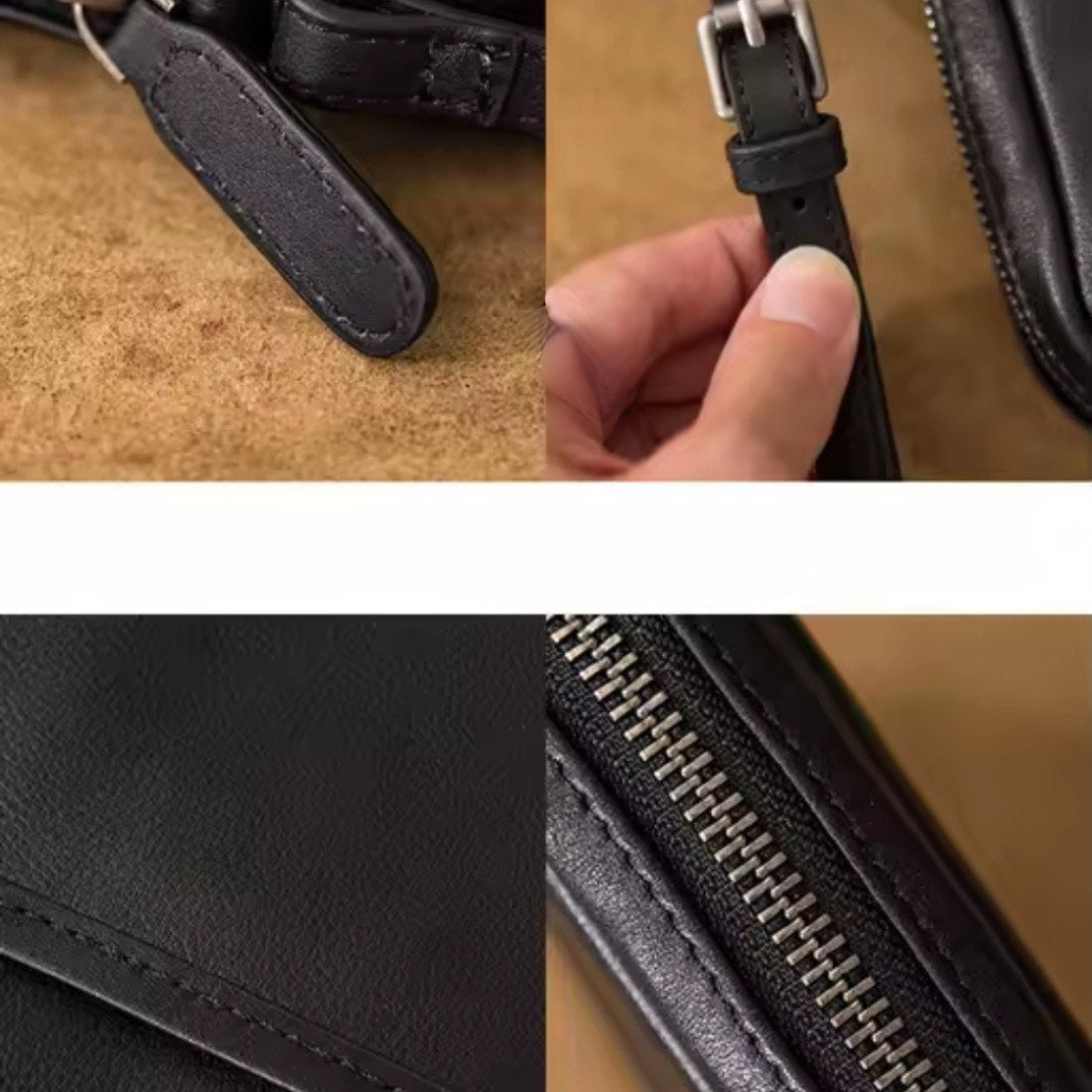 Metroline Carry crossbody black luxury leather detail features view