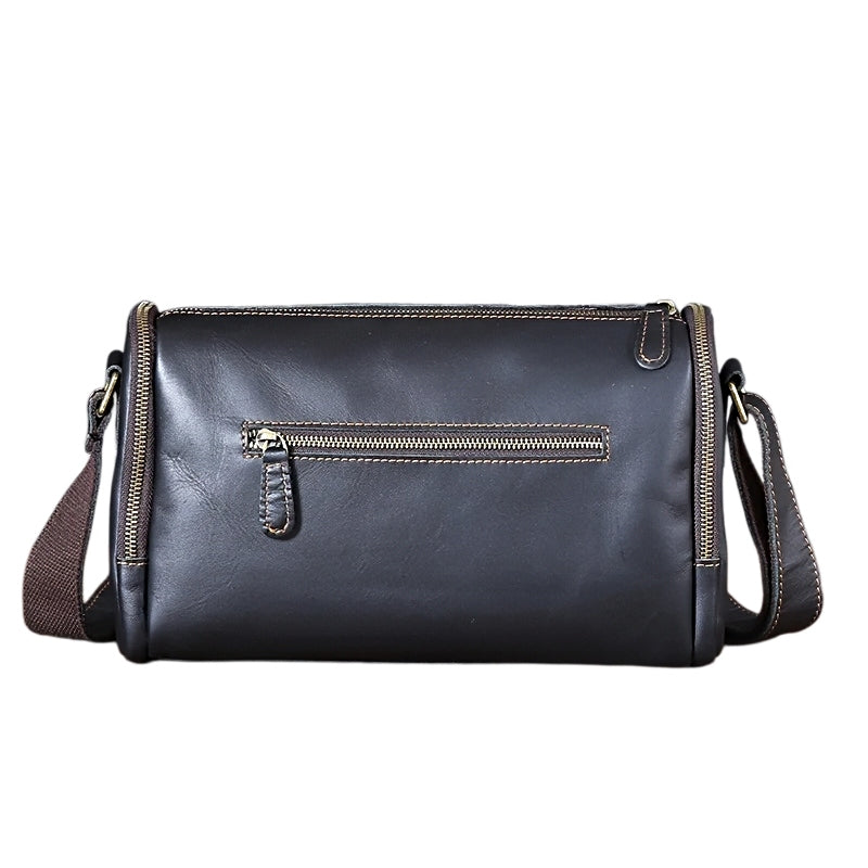 Black metroline leather messenger mens leather crossbody shoulder bag with a zip pocket