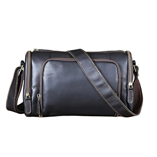 Black mens leather messenger bag with a crossbody shoulder strap metroline leather messenger