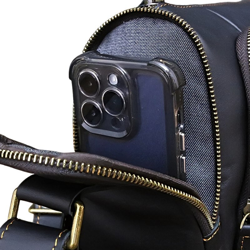 metroline leather messenger mens leather crossbody bag side gold zip pocket with phone