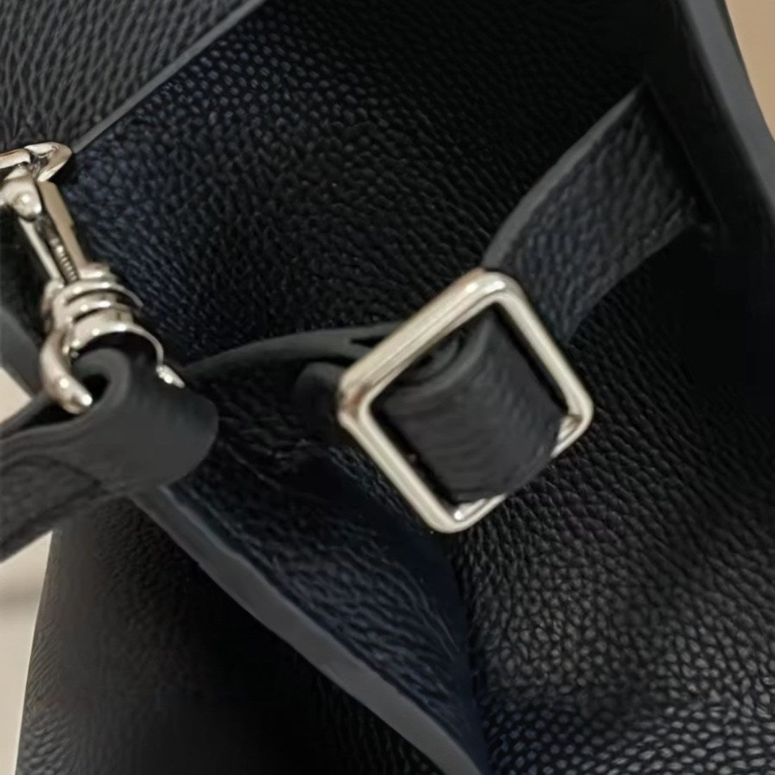 Modern Grace Tote luxury black premium leather bag with silver buckle hardware detail