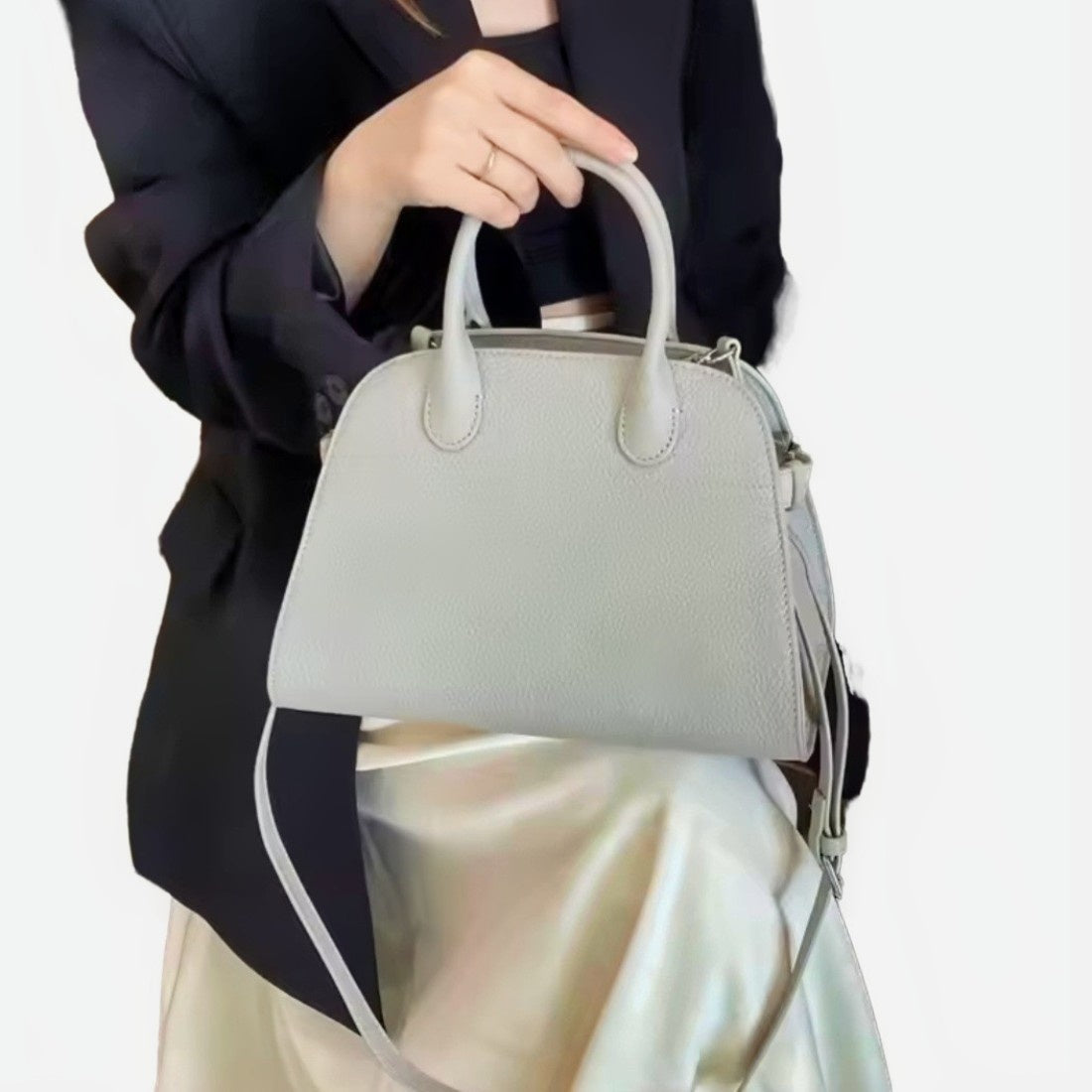 Modern Grace Tote grey luxury upscale leather tote carried crossbody with strap