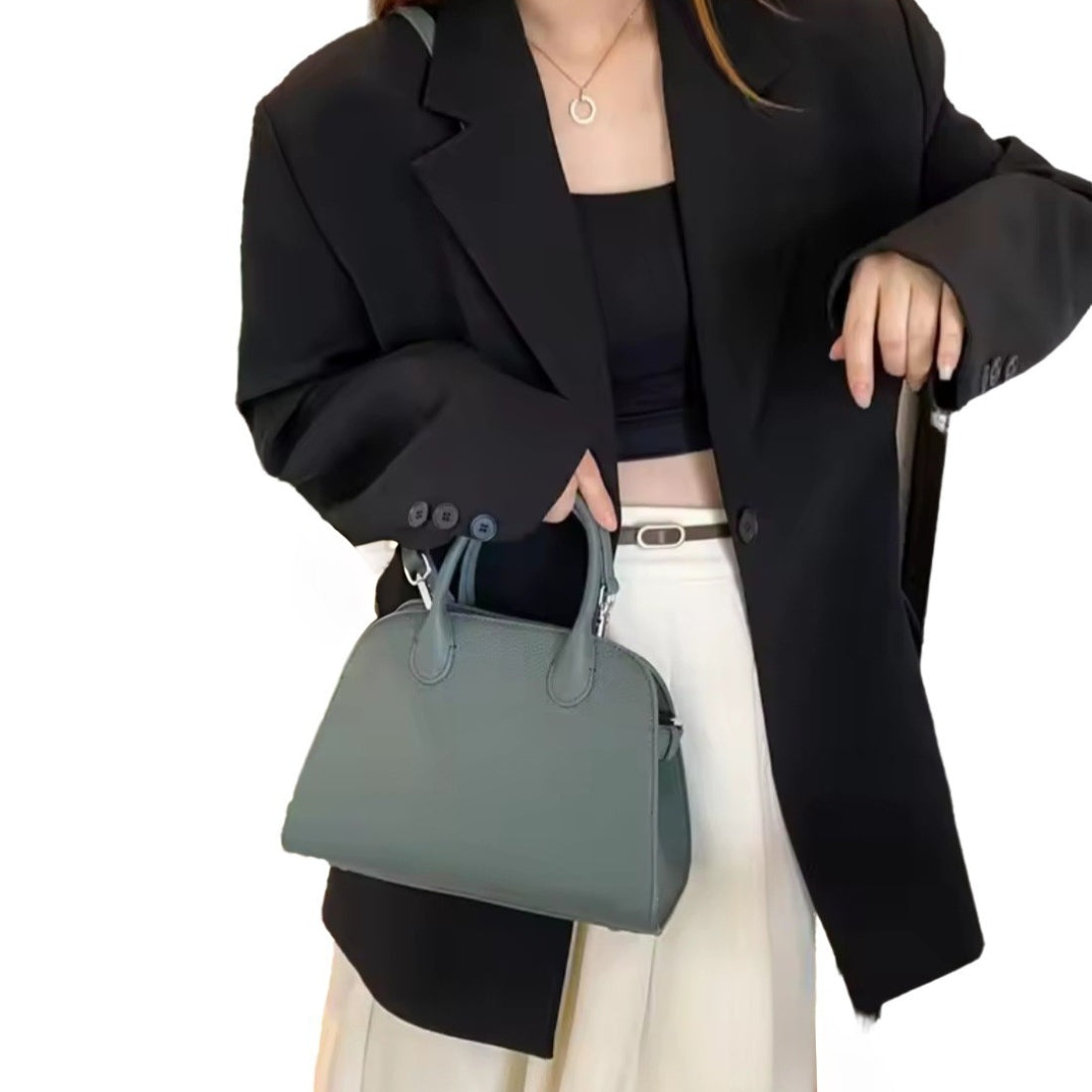 Modern Grace Tote green luxury premium leather handbag styled for modern refined look