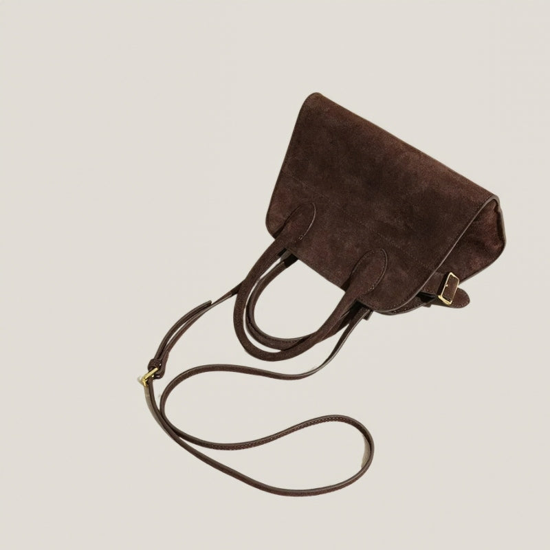 modern grace tote in Brown nubuck leather womens crossbody handbag with gold hardware and removable adjustable strap