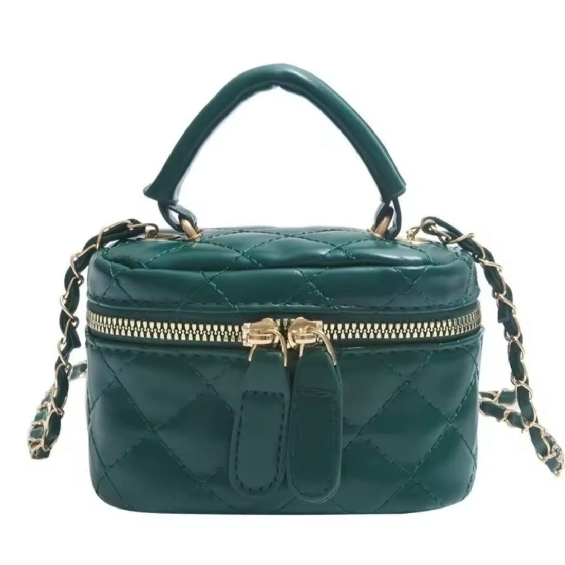 Timeless Petite Luxe elegant crossbody bag in soft pink quilted luxury vegan leather with upscale gold hardware short top handle and fixed length shoulder strap wrapped in gorgeous gold chain accent refined compact silhouette with premium finish