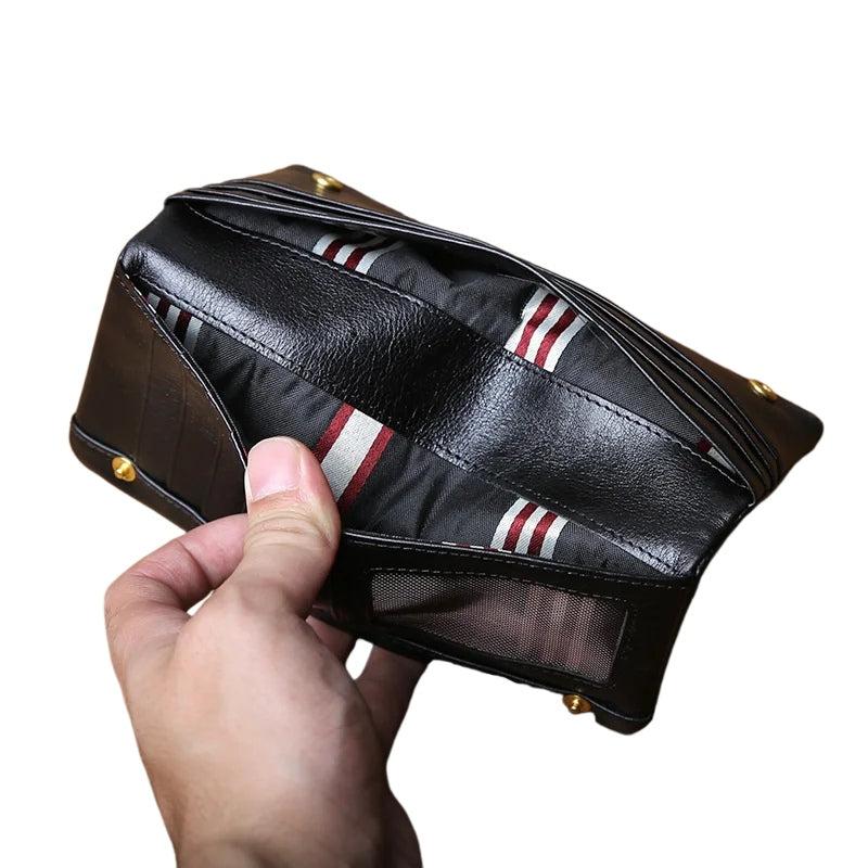 Prestige Long Zip men’s long black leather zip wallet with card slots and pockets and gold accents